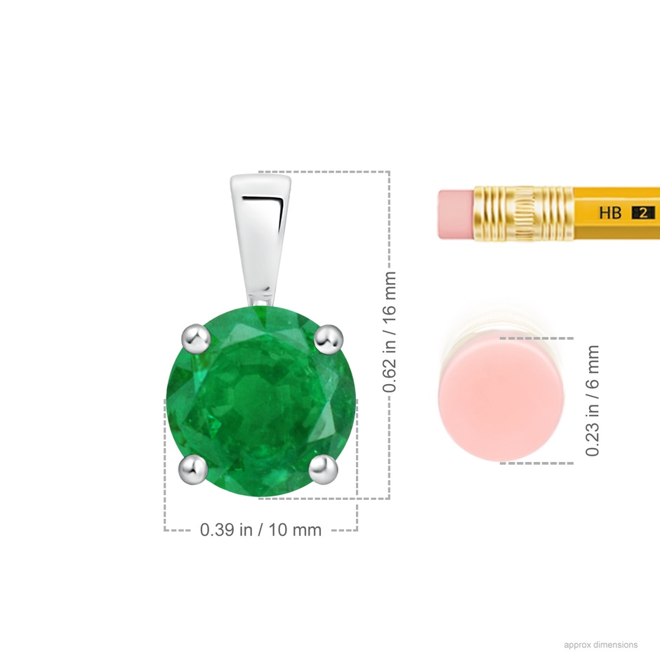 10mm AA Classic Prong-Set Round Emerald Solitaire Pendant in P950 Platinum ruler