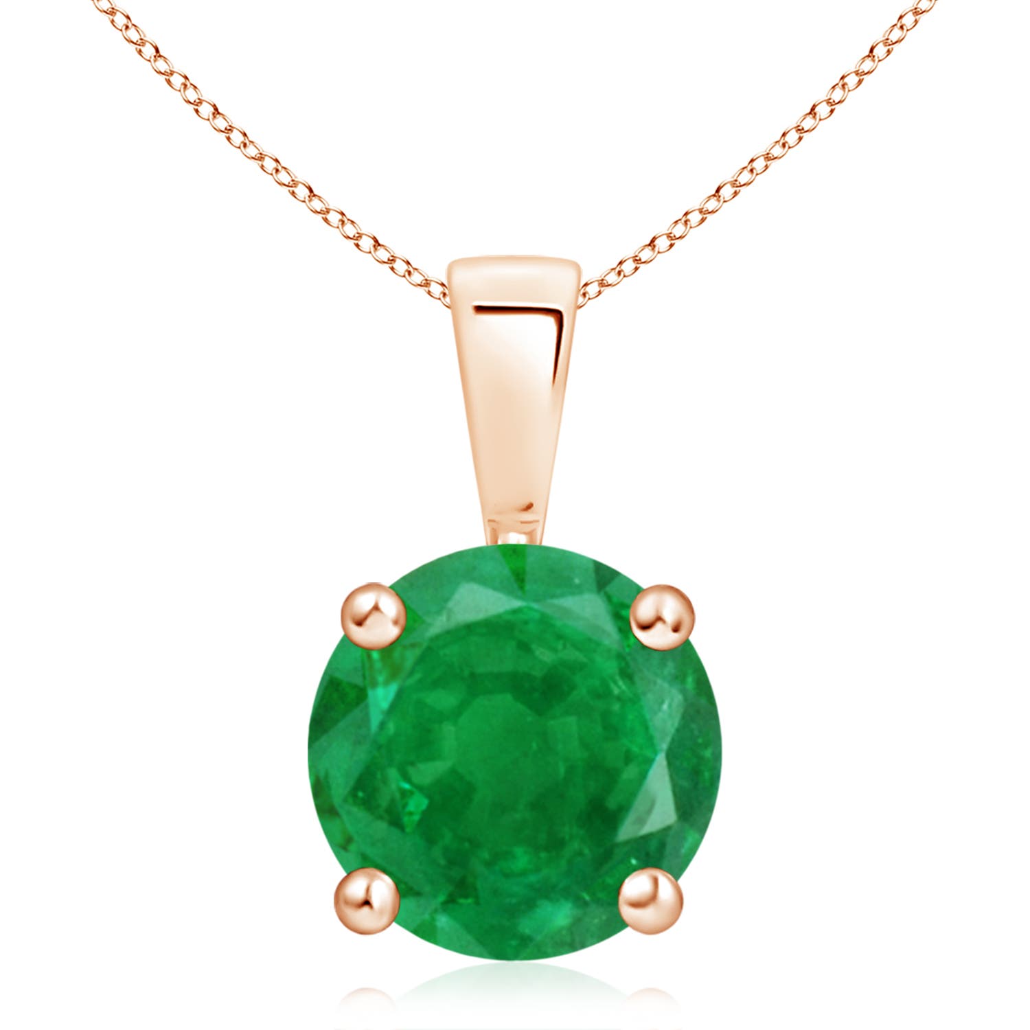 10mm AA Classic Prong-Set Round Emerald Solitaire Pendant in Rose Gold