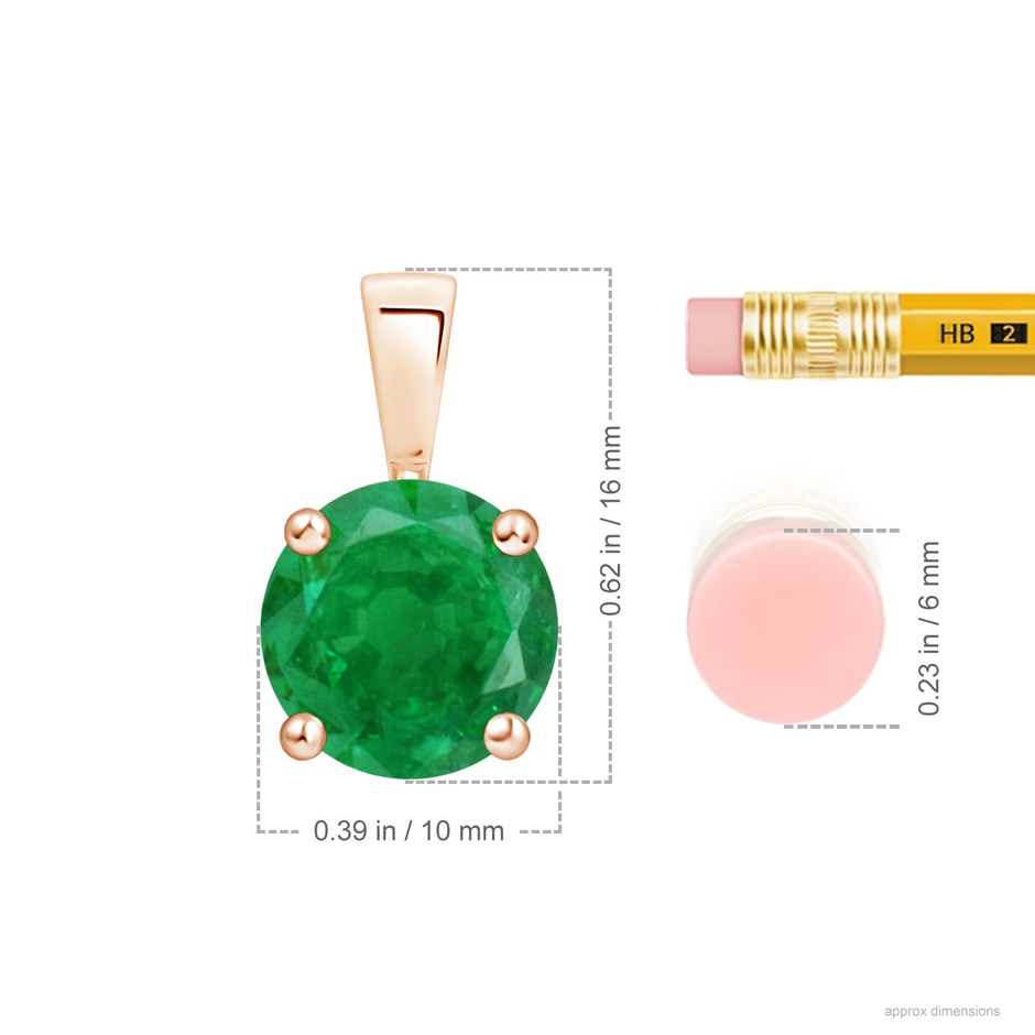 10mm AA Classic Prong-Set Round Emerald Solitaire Pendant in Rose Gold ruler