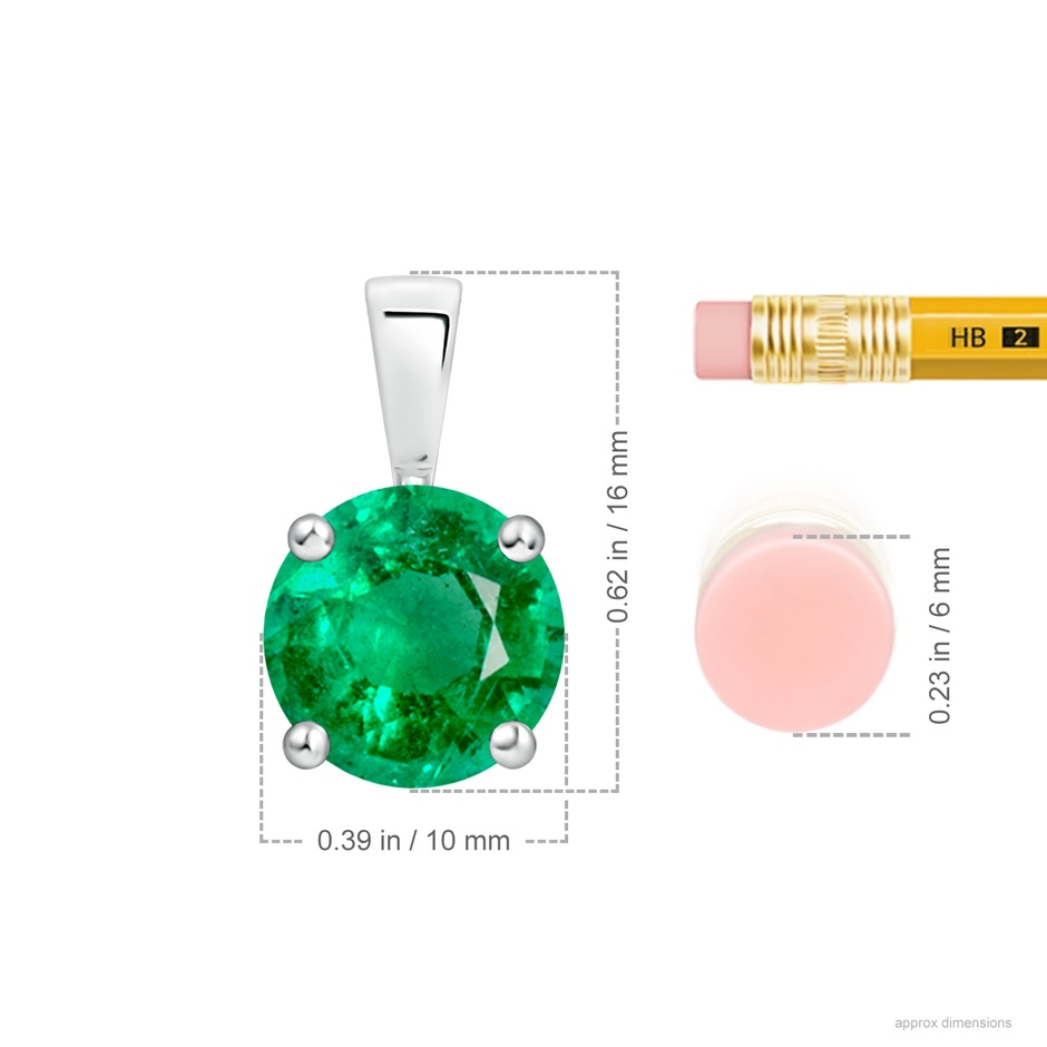 10mm AAA Classic Prong-Set Round Emerald Solitaire Pendant in P950 Platinum ruler