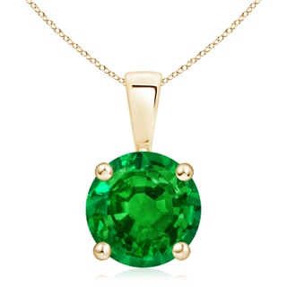 10mm AAAA Classic Round Emerald Solitaire Pendant in 9K Yellow Gold