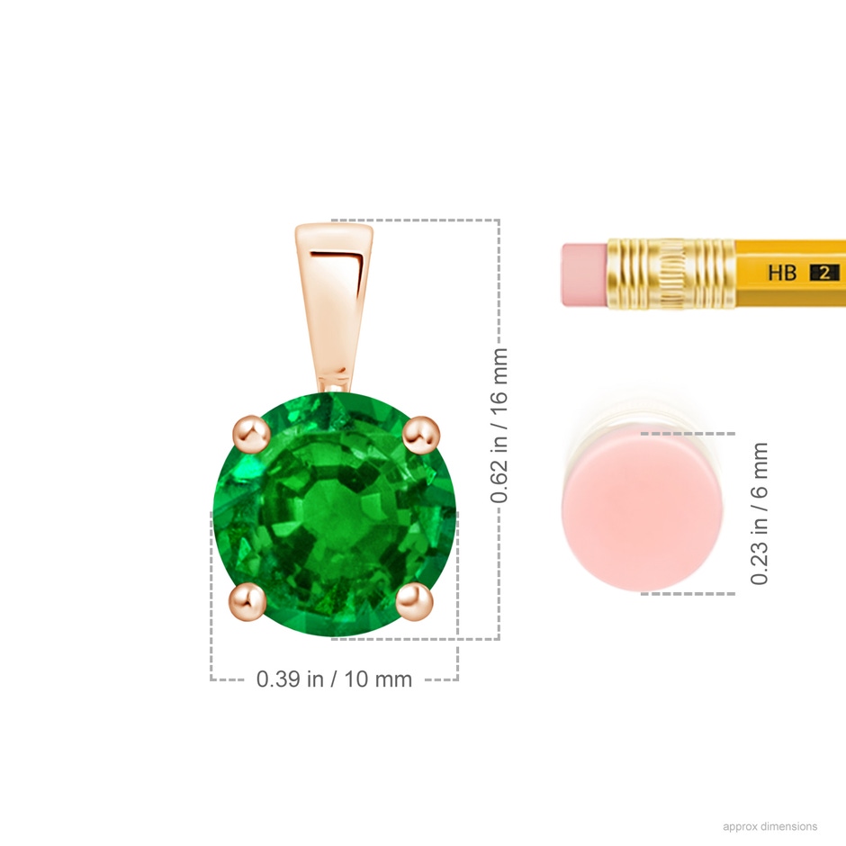 10mm AAAA Classic Prong-Set Round Emerald Solitaire Pendant in Rose Gold ruler
