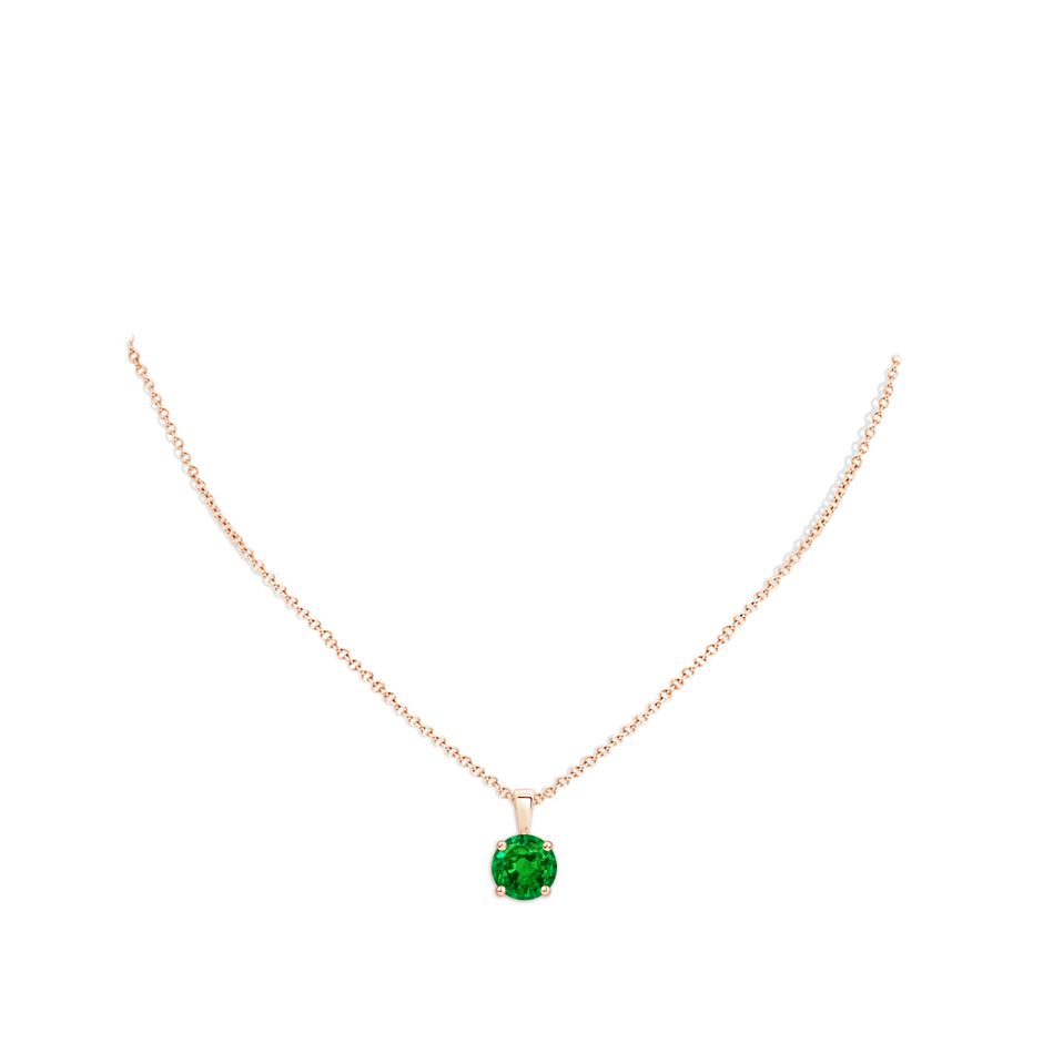 10mm AAAA Classic Prong-Set Round Emerald Solitaire Pendant in Rose Gold pen