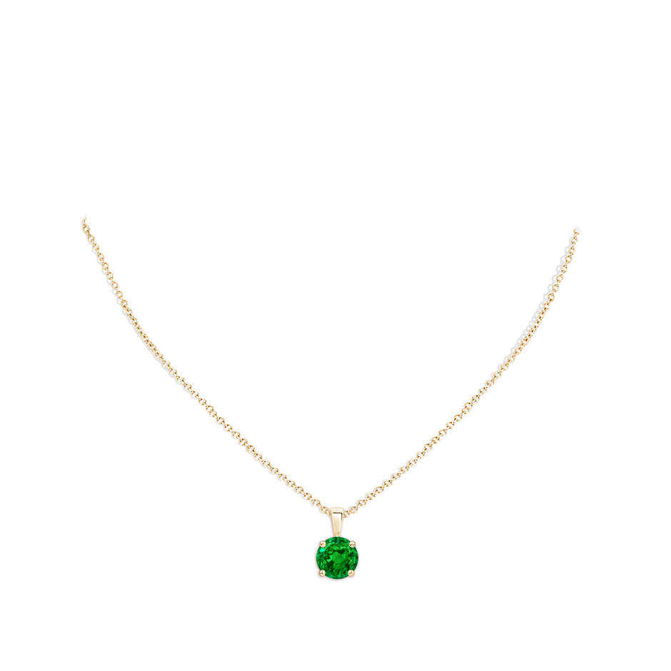 10mm AAAA Classic Prong-Set Round Emerald Solitaire Pendant in Yellow Gold pen