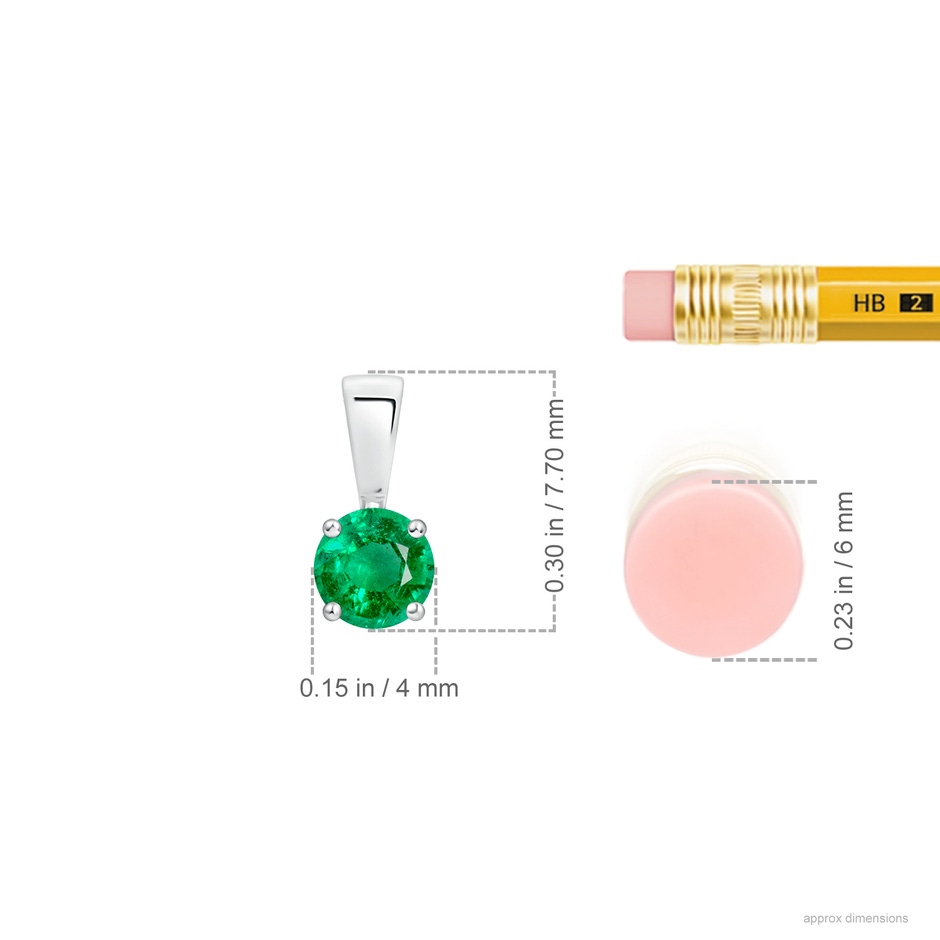 4mm AAA Classic Prong-Set Round Emerald Solitaire Pendant in S999 Silver ruler