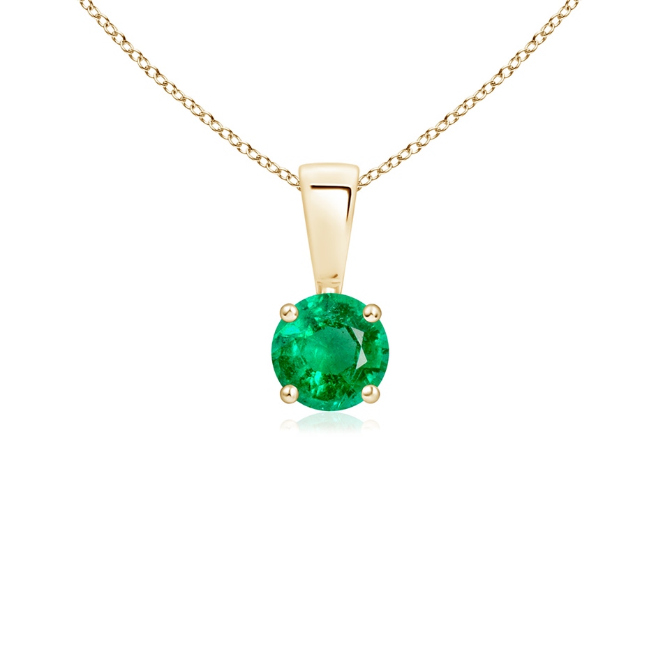 4mm AAA Classic Prong-Set Round Emerald Solitaire Pendant in Yellow Gold 