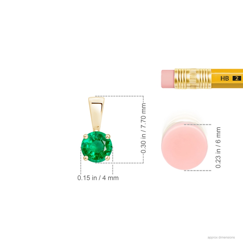 4mm AAA Classic Prong-Set Round Emerald Solitaire Pendant in Yellow Gold ruler