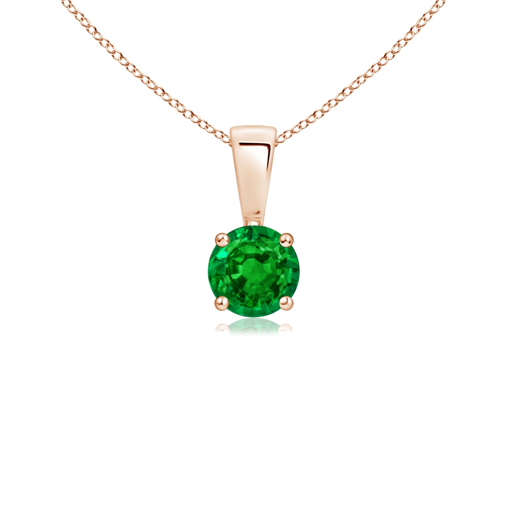 4mm AAAA Classic Round Emerald Solitaire Pendant in Rose Gold