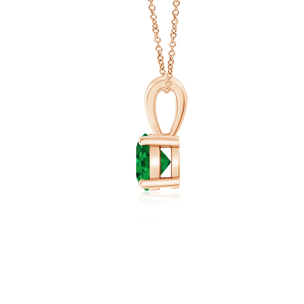 4mm AAAA Classic Prong-Set Round Emerald Solitaire Pendant in Rose Gold - side 199