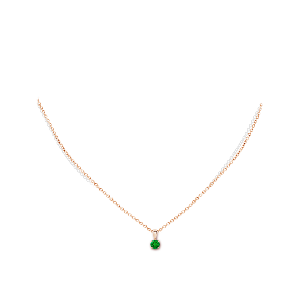 4mm AAAA Classic Round Emerald Solitaire Pendant in Rose Gold pen