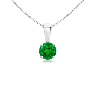 4mm AAAA Classic Round Emerald Solitaire Pendant in White Gold