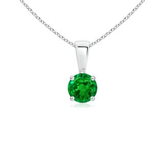 4mm AAAA Classic Round Emerald Solitaire Pendant in White Gold