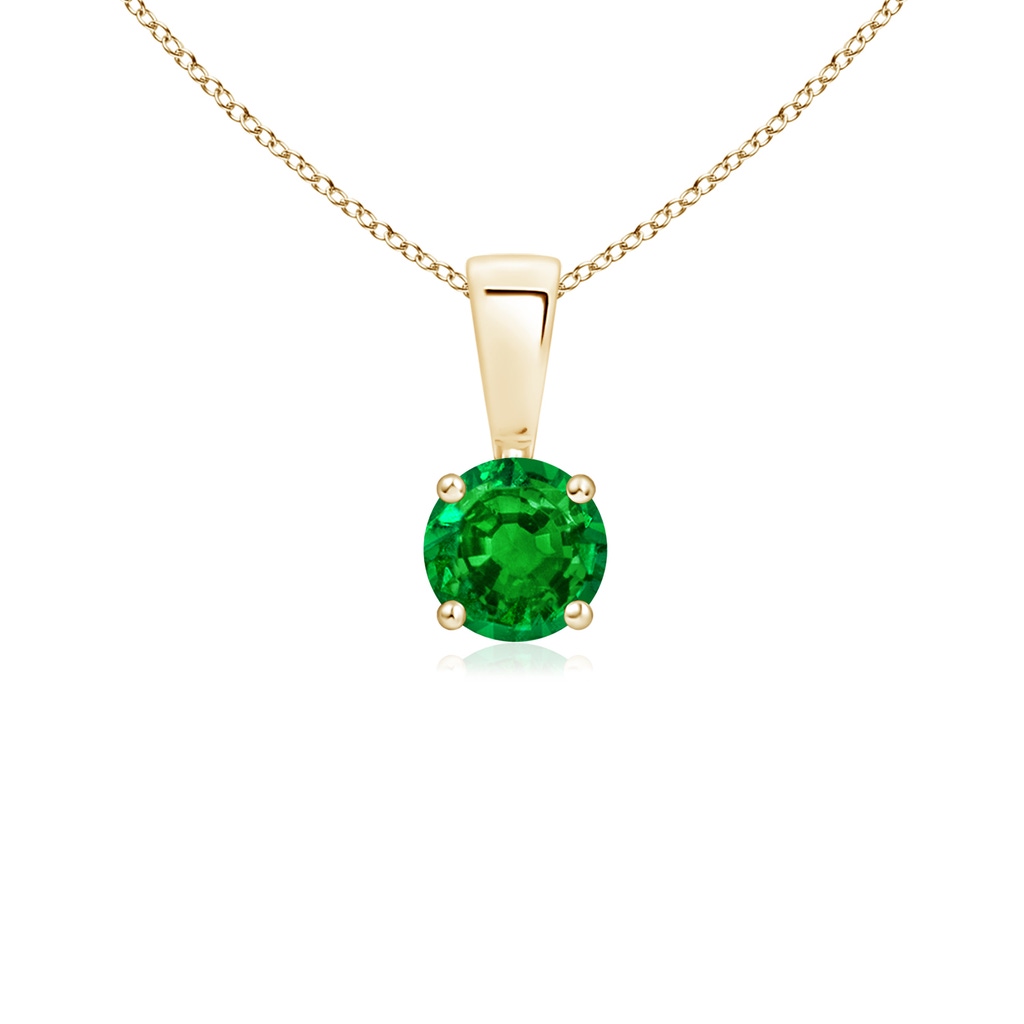 4mm AAAA Classic Prong-Set Round Emerald Solitaire Pendant in Yellow Gold