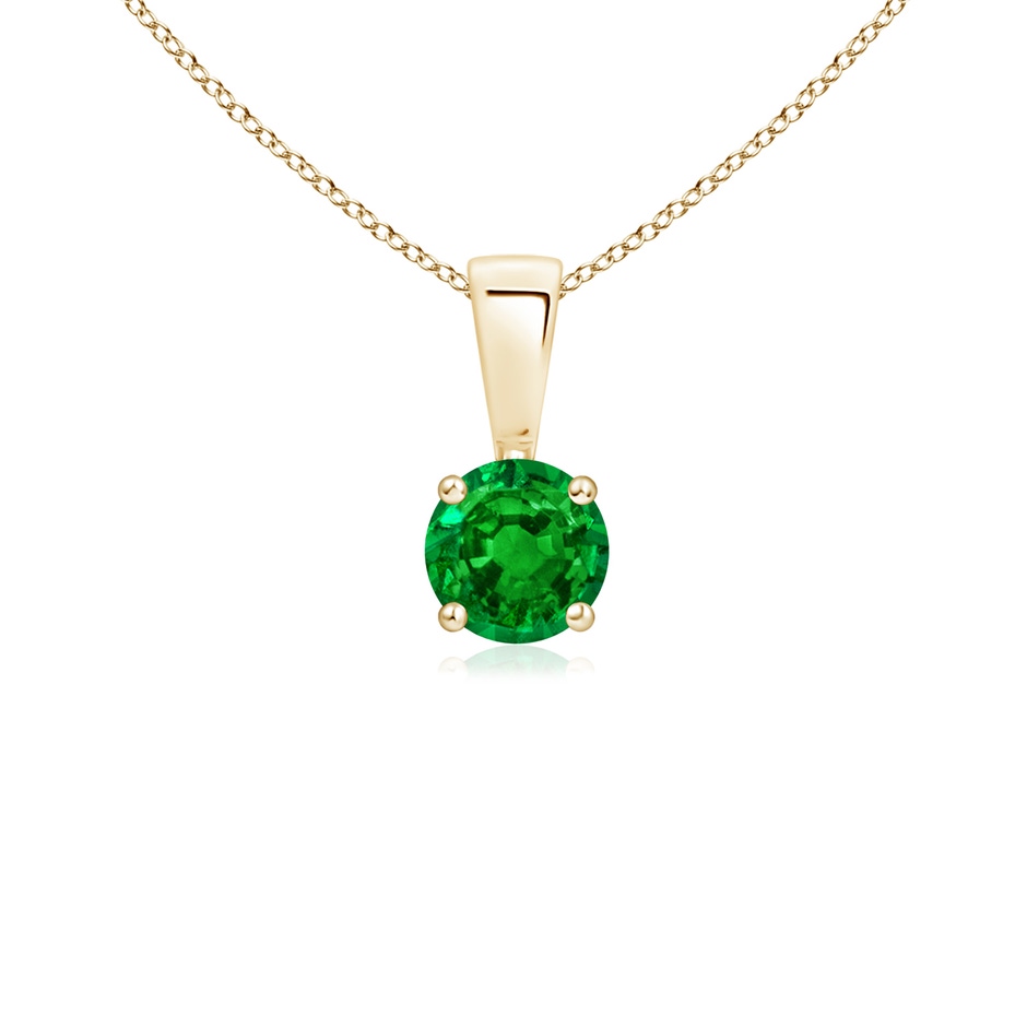 4mm AAAA Classic Prong-Set Round Emerald Solitaire Pendant in Yellow Gold 