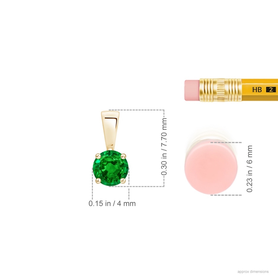 4mm AAAA Classic Prong-Set Round Emerald Solitaire Pendant in Yellow Gold ruler