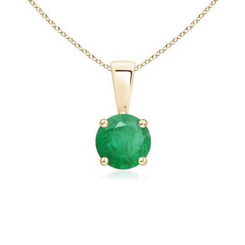 5mm A Classic Prong-Set Round Emerald Solitaire Pendant in Yellow Gold