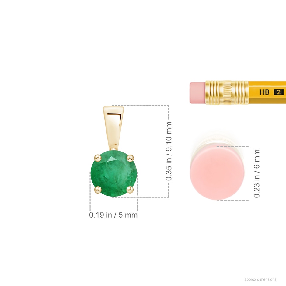 5mm A Classic Prong-Set Round Emerald Solitaire Pendant in Yellow Gold ruler