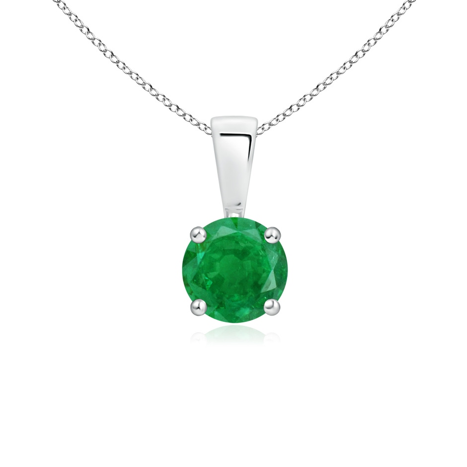 5mm AA Classic Prong-Set Round Emerald Solitaire Pendant in White Gold 