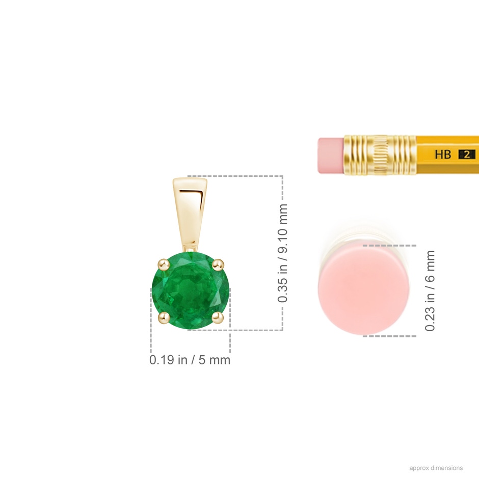5mm AA Classic Prong-Set Round Emerald Solitaire Pendant in Yellow Gold ruler