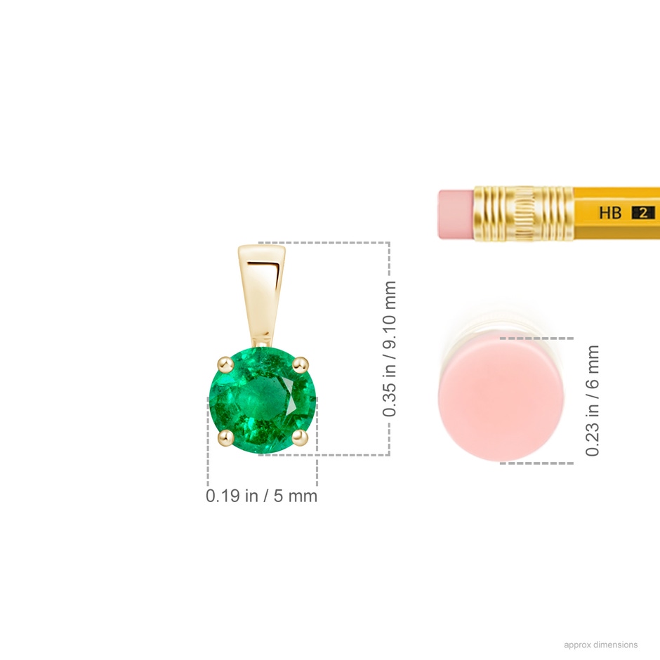 5mm AAA Classic Prong-Set Round Emerald Solitaire Pendant in 18K Yellow Gold ruler