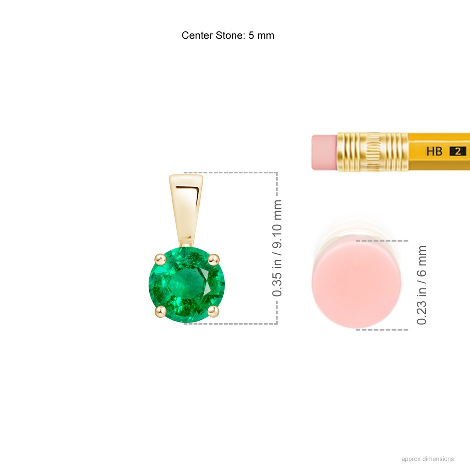 5mm AAA Classic Round Emerald Solitaire Pendant in 9K Yellow Gold ruler