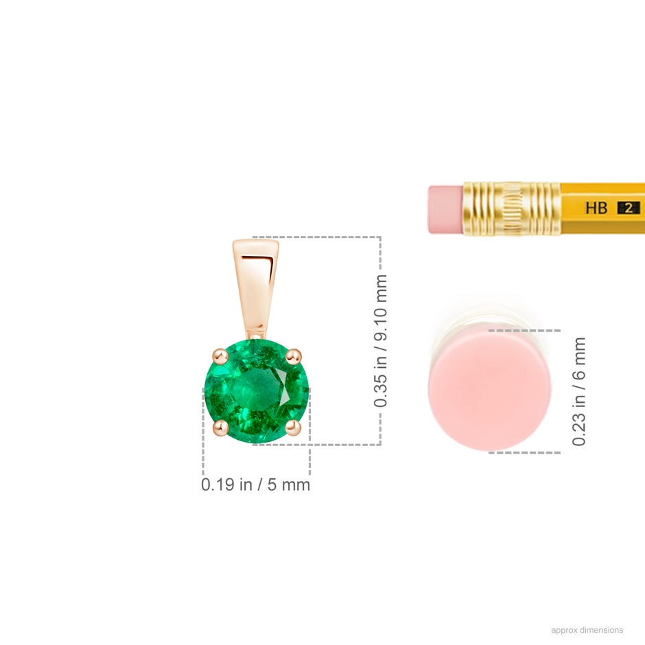 5mm AAA Classic Prong-Set Round Emerald Solitaire Pendant in Rose Gold ruler
