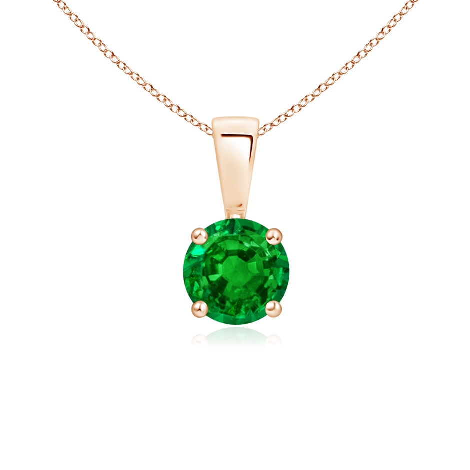 5mm AAAA Classic Prong-Set Round Emerald Solitaire Pendant in Rose Gold 