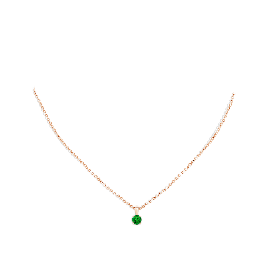 5mm AAAA Classic Prong-Set Round Emerald Solitaire Pendant in Rose Gold pen
