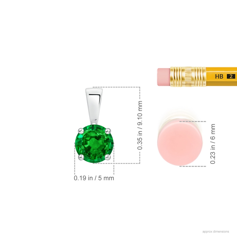 5mm AAAA Classic Prong-Set Round Emerald Solitaire Pendant in S999 Silver ruler