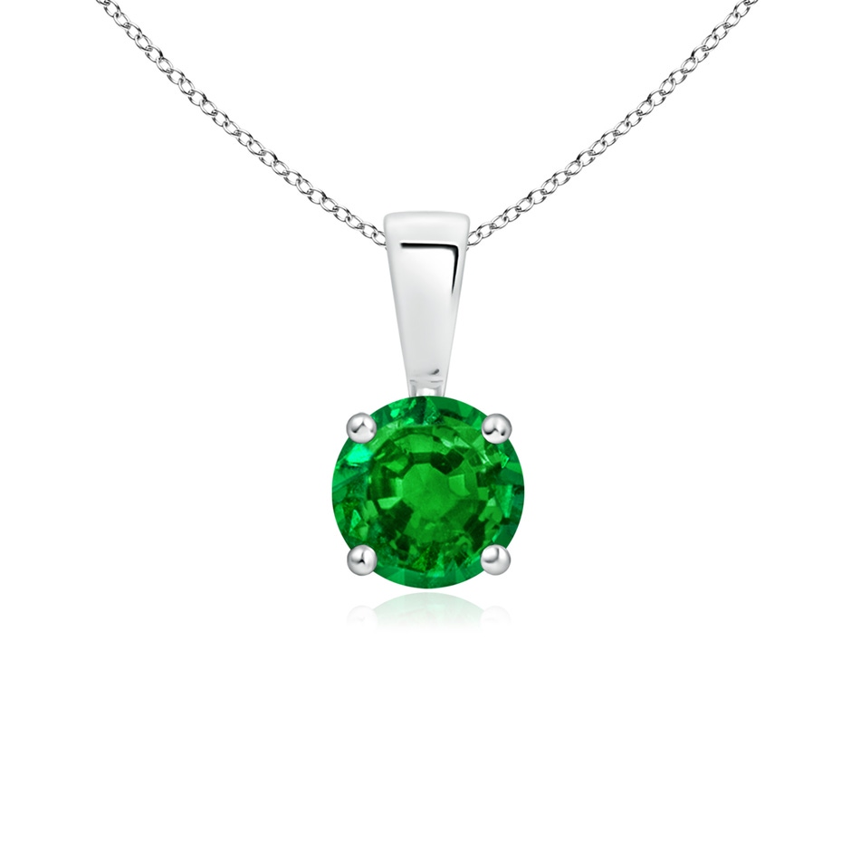 5mm AAAA Classic Prong-Set Round Emerald Solitaire Pendant in White Gold 