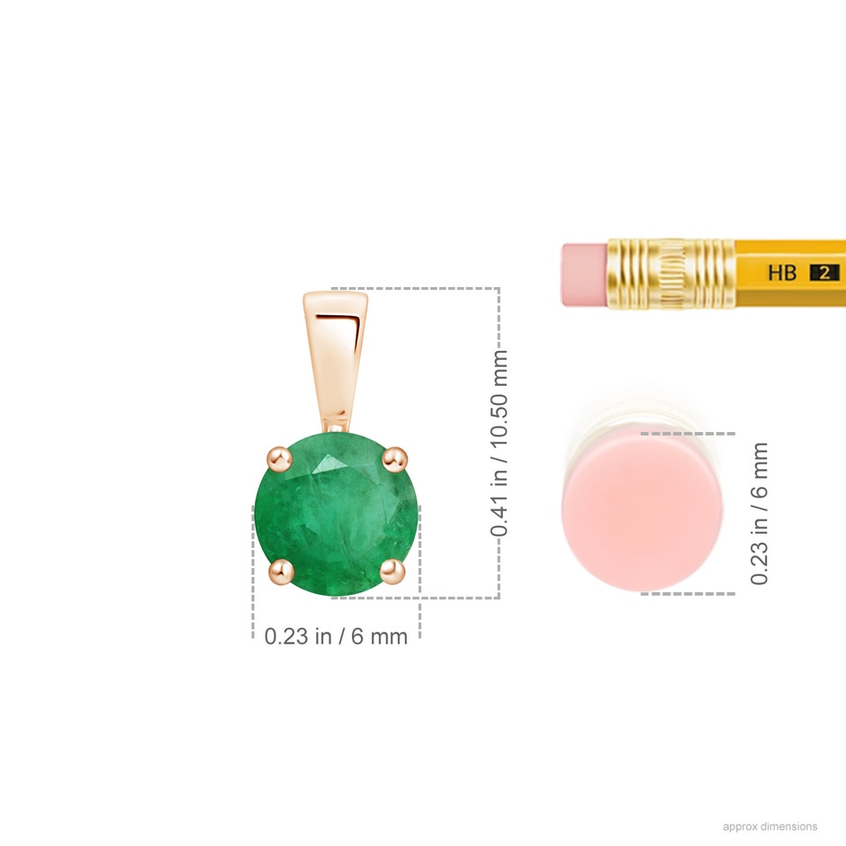 6mm A Classic Prong-Set Round Emerald Solitaire Pendant in Rose Gold ruler