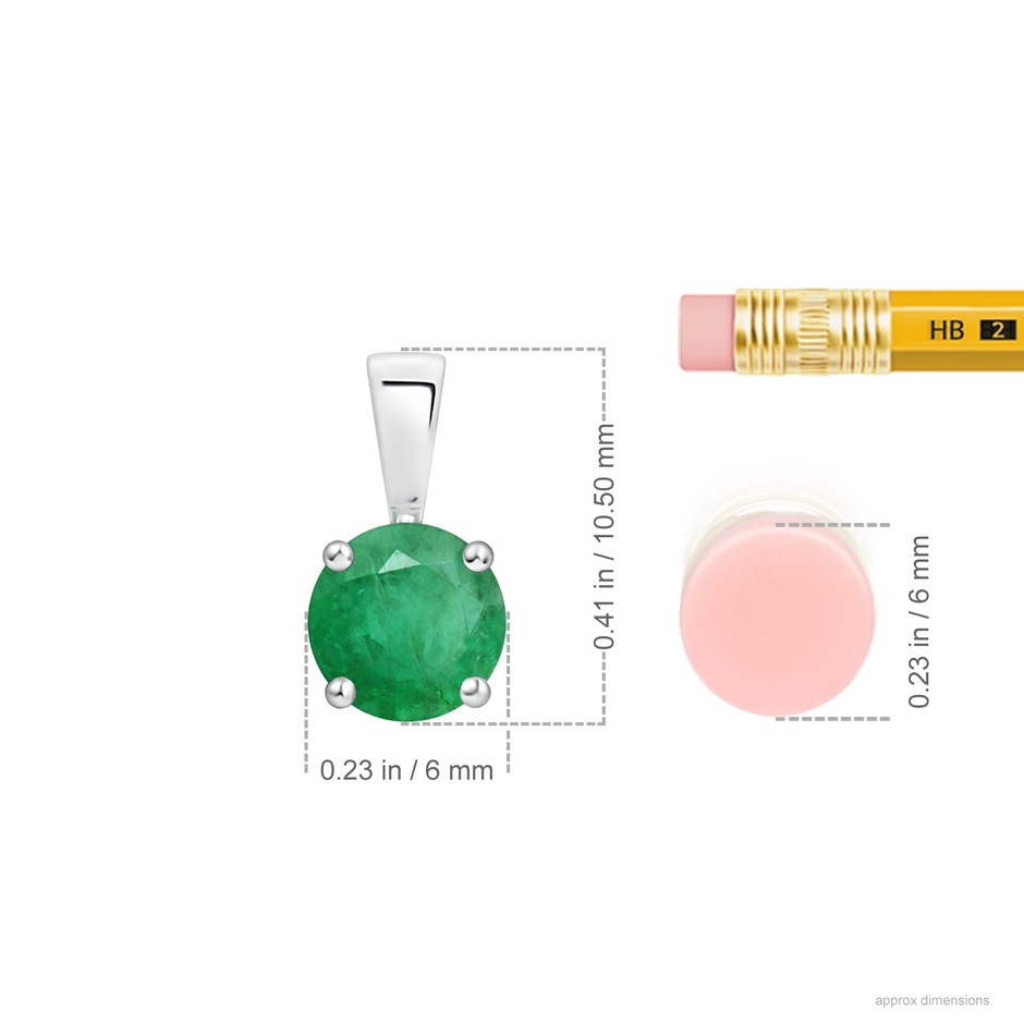 6mm A Classic Prong-Set Round Emerald Solitaire Pendant in White Gold ruler