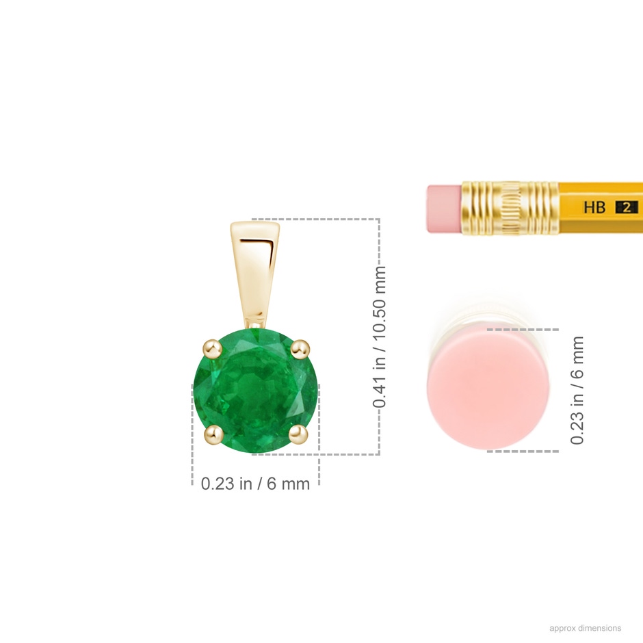 6mm AA Classic Prong-Set Round Emerald Solitaire Pendant in Yellow Gold ruler