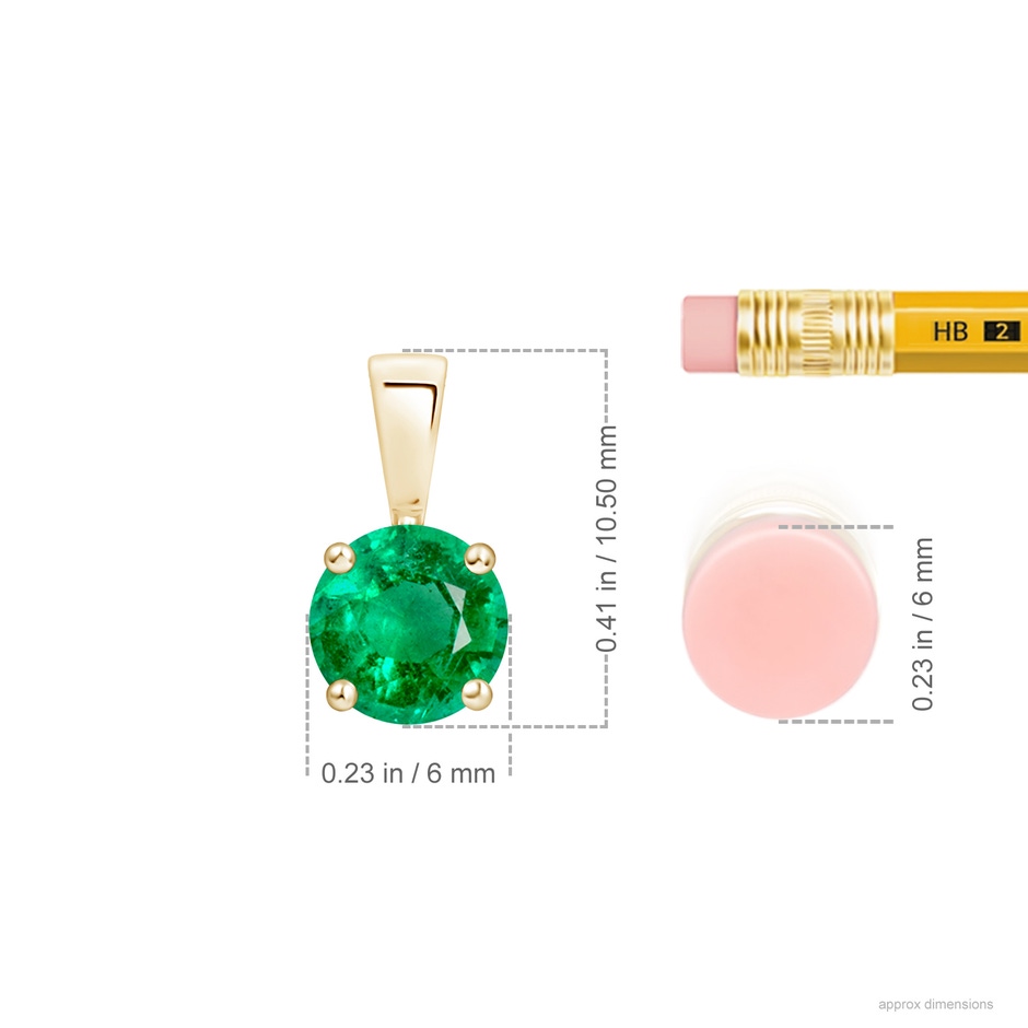 6mm AAA Classic Prong-Set Round Emerald Solitaire Pendant in Yellow Gold ruler