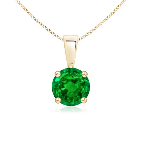 6mm AAAA Classic Prong-Set Round Emerald Solitaire Pendant in 18K Yellow Gold