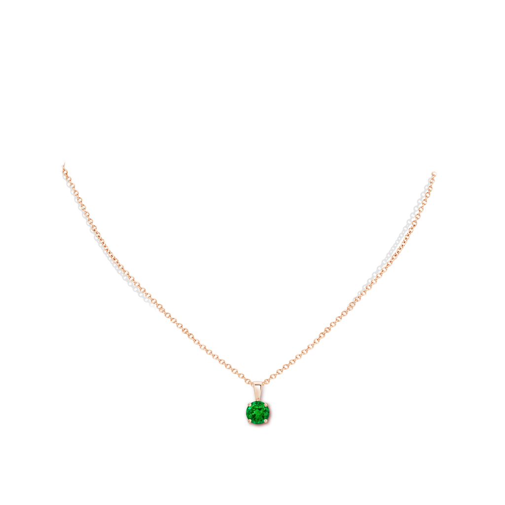 6mm AAAA Classic Round Emerald Solitaire Pendant in Rose Gold pen