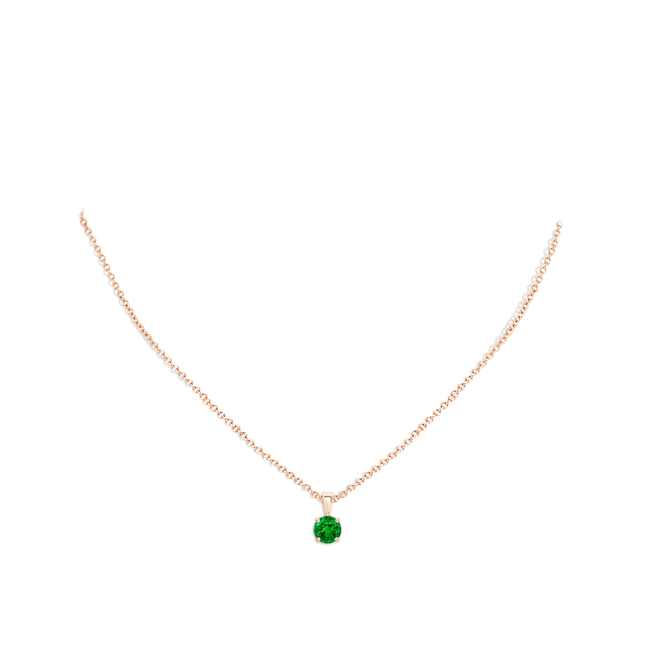6mm AAAA Classic Prong-Set Round Emerald Solitaire Pendant in Rose Gold pen
