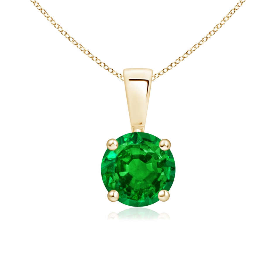6mm AAAA Classic Prong-Set Round Emerald Solitaire Pendant in Yellow Gold 