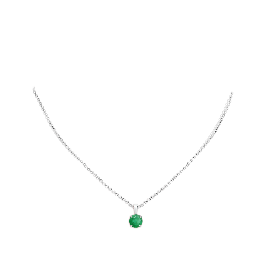 7mm A Classic Prong-Set Round Emerald Solitaire Pendant in White Gold pen