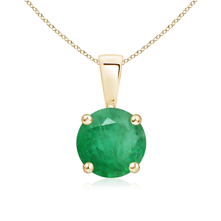 7mm A Classic Prong-Set Round Emerald Solitaire Pendant in Yellow Gold 