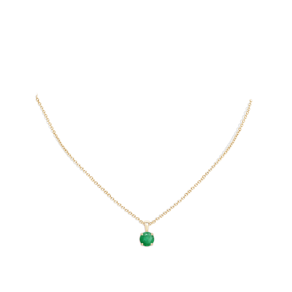 7mm A Classic Prong-Set Round Emerald Solitaire Pendant in Yellow Gold pen