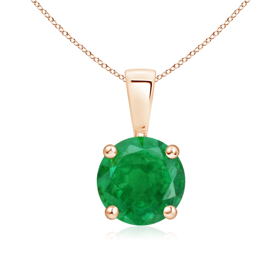 7mm AA Classic Prong-Set Round Emerald Solitaire Pendant in Rose Gold 