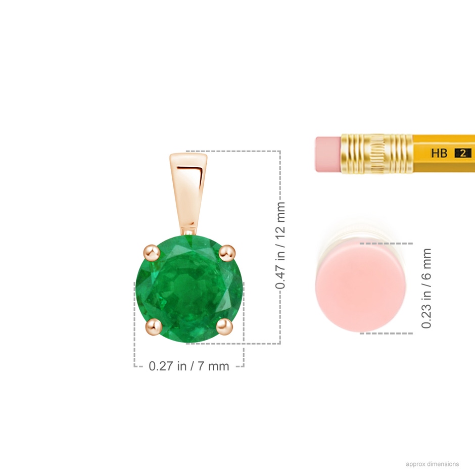 7mm AA Classic Prong-Set Round Emerald Solitaire Pendant in Rose Gold ruler
