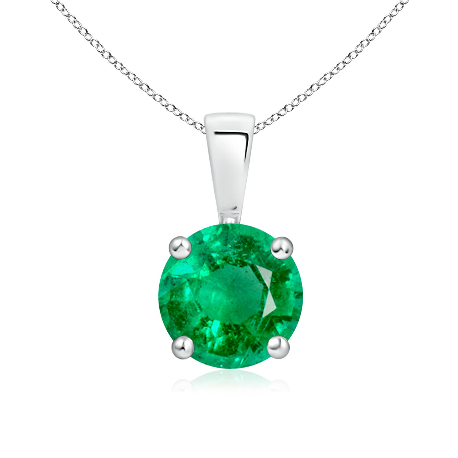 7mm AAA Classic Prong-Set Round Emerald Solitaire Pendant in P950 Platinum