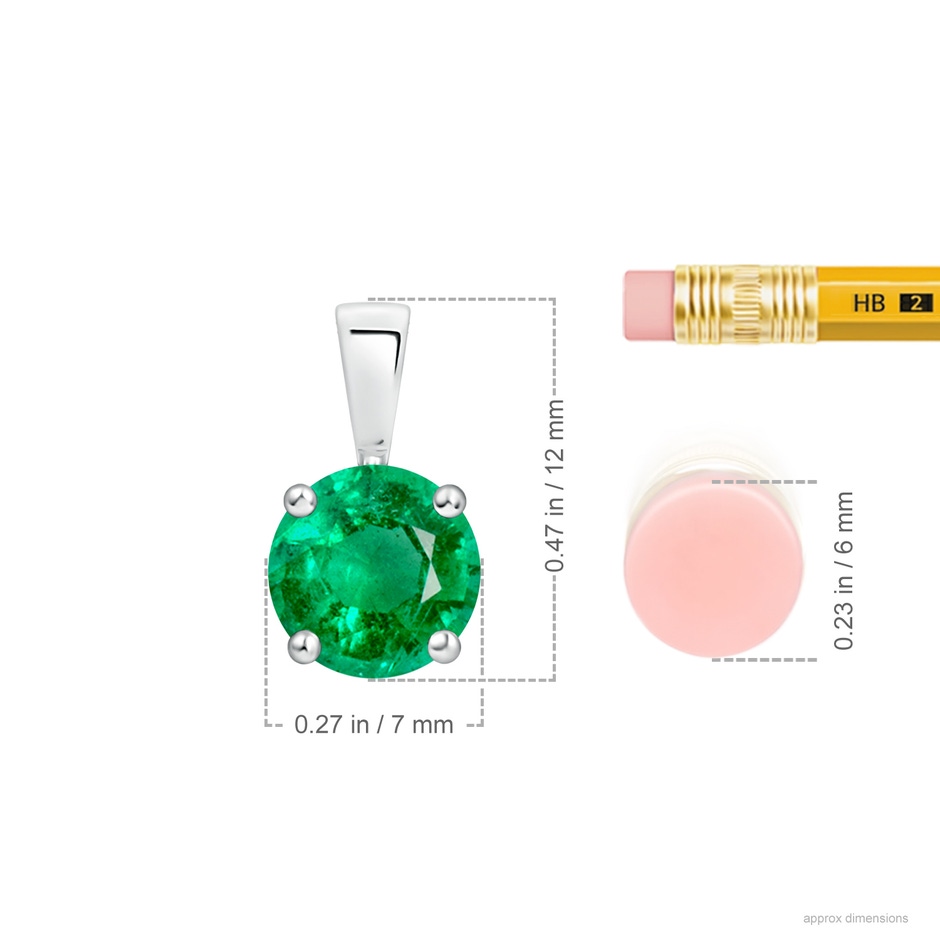 7mm AAA Classic Prong-Set Round Emerald Solitaire Pendant in S999 Silver ruler