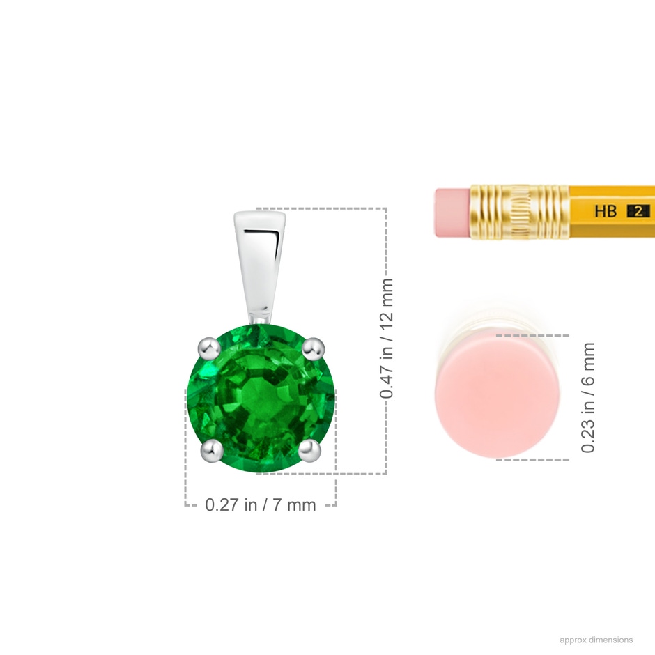 7mm AAAA Classic Prong-Set Round Emerald Solitaire Pendant in P950 Platinum ruler