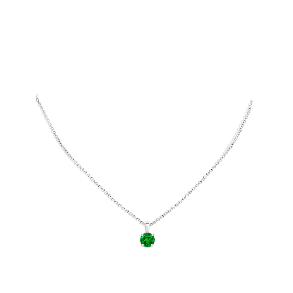 7mm AAAA Classic Prong-Set Round Emerald Solitaire Pendant in P950 Platinum pen
