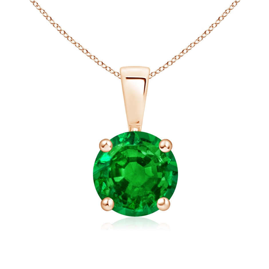 7mm AAAA Classic Prong-Set Round Emerald Solitaire Pendant in Rose Gold 