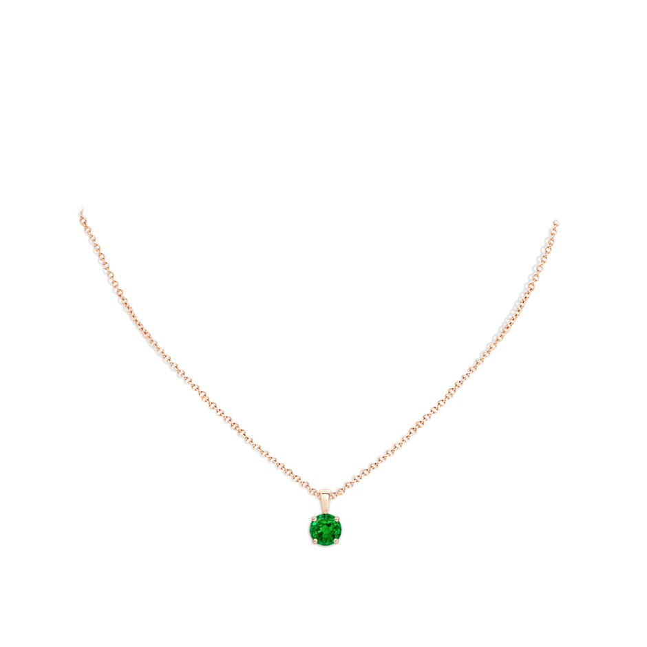 7mm AAAA Classic Prong-Set Round Emerald Solitaire Pendant in Rose Gold pen