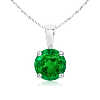 7mm AAAA Classic Round Emerald Solitaire Pendant in S999 Silver